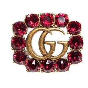 Gucci Gold and Red Crystal Brooch